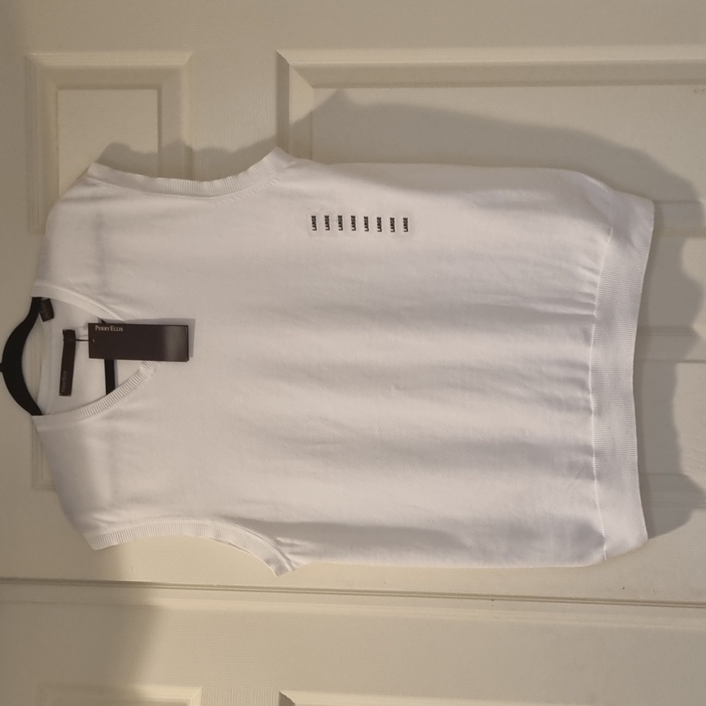 Perry Ellis V-Neck Sweater Vest White Size Large